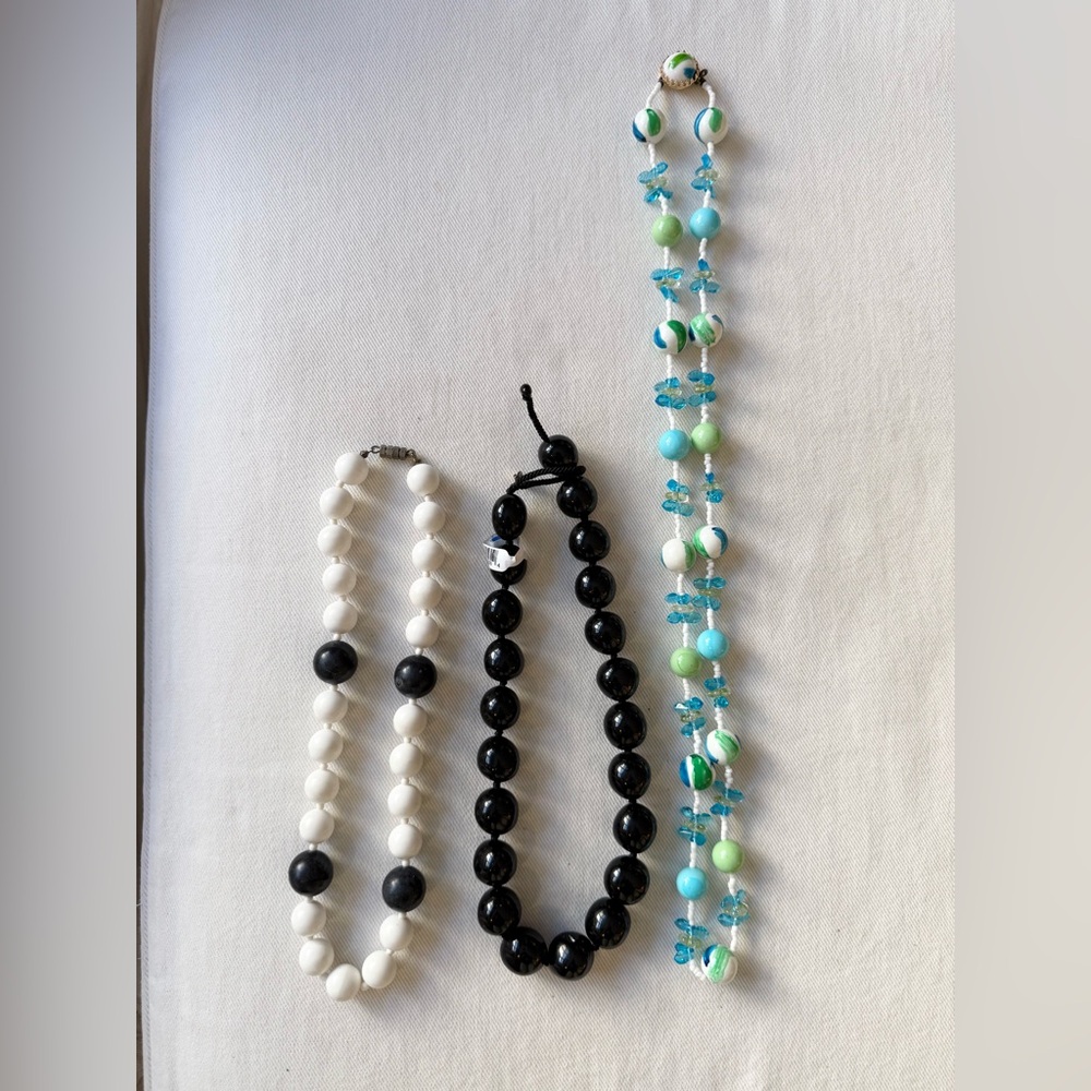 Vintage: Set of Three Beaded Necklaces - Black, White, and Multicolor